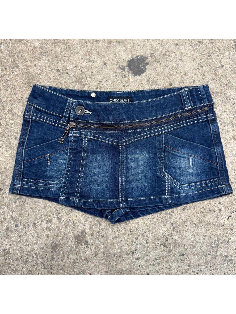 Vintage Y2K Denim Micro Mini Skirt Low Rise Skort